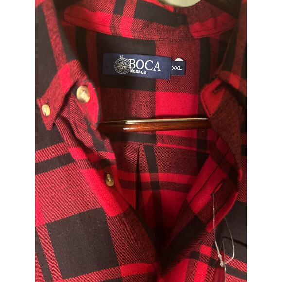 Boca Classics Red Black Plaid Long Sleeve Flannel Shirt XXL New with Tags Cotton - Picture 3 of 5